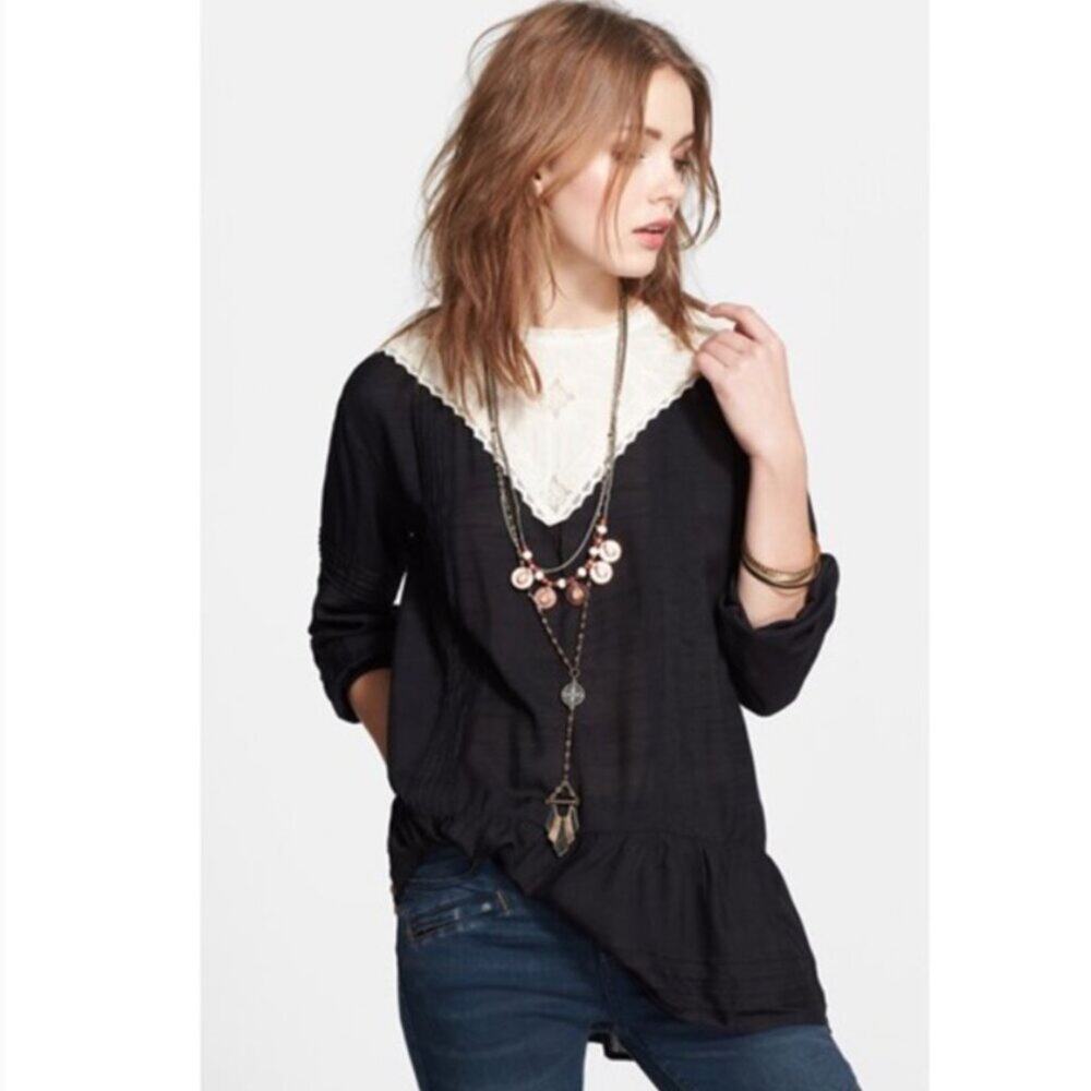 Free People Heart of Darkness Lace Yoke Tunic Top